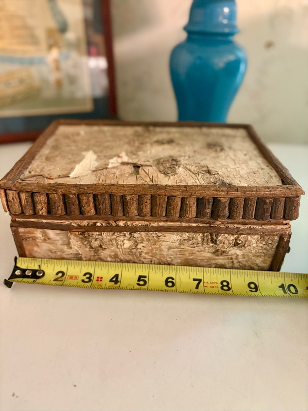 Rustic Birch Bark Box with Carved Trim - Natural Brown